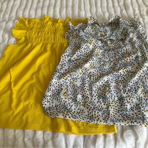LOFT Yellow Smocked Ruffle Sleeveless Top & White Floral Ruffle Blouse